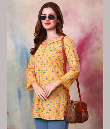 Tissu Women Cotton Printed Straight Kurti ( Yellow )