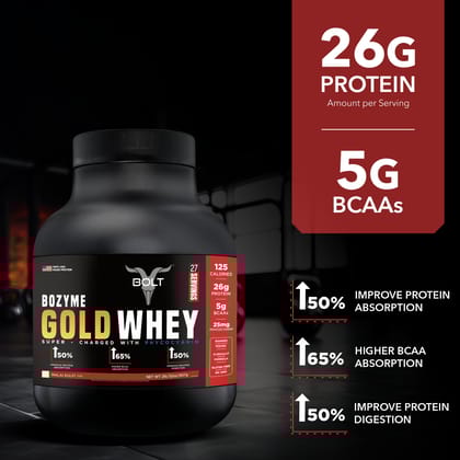 Bolt Bozyme Gold whey | With Superfood PHYCOCYANIN | Isolate Whey Protein Blend | 26g Protein | 5g EAA |  Bozyme (digestive enzyme Blend)| 50% Higher Protein Absorption-2lbs / Piedmont Chocolate