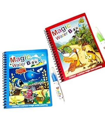 SNOZIO Magic Water Coloring Doodle Book & Magic Pen Reusable Magic Water Quick Dry Book Water Coloring Book Doodle with Magic Pen Painting Board for Children Education Drawing Pad (Pack of 2)