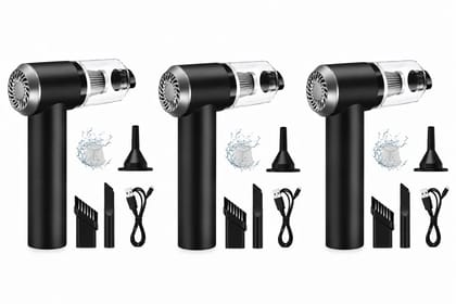 3-in-1 Portable Car Vacuum Cleaner with Blower, USB Rechargeable, Black, Wireless Handheld Mini Design, Strong Suction, Washable HEPA Filter for Car, Home, Travel pack of 3