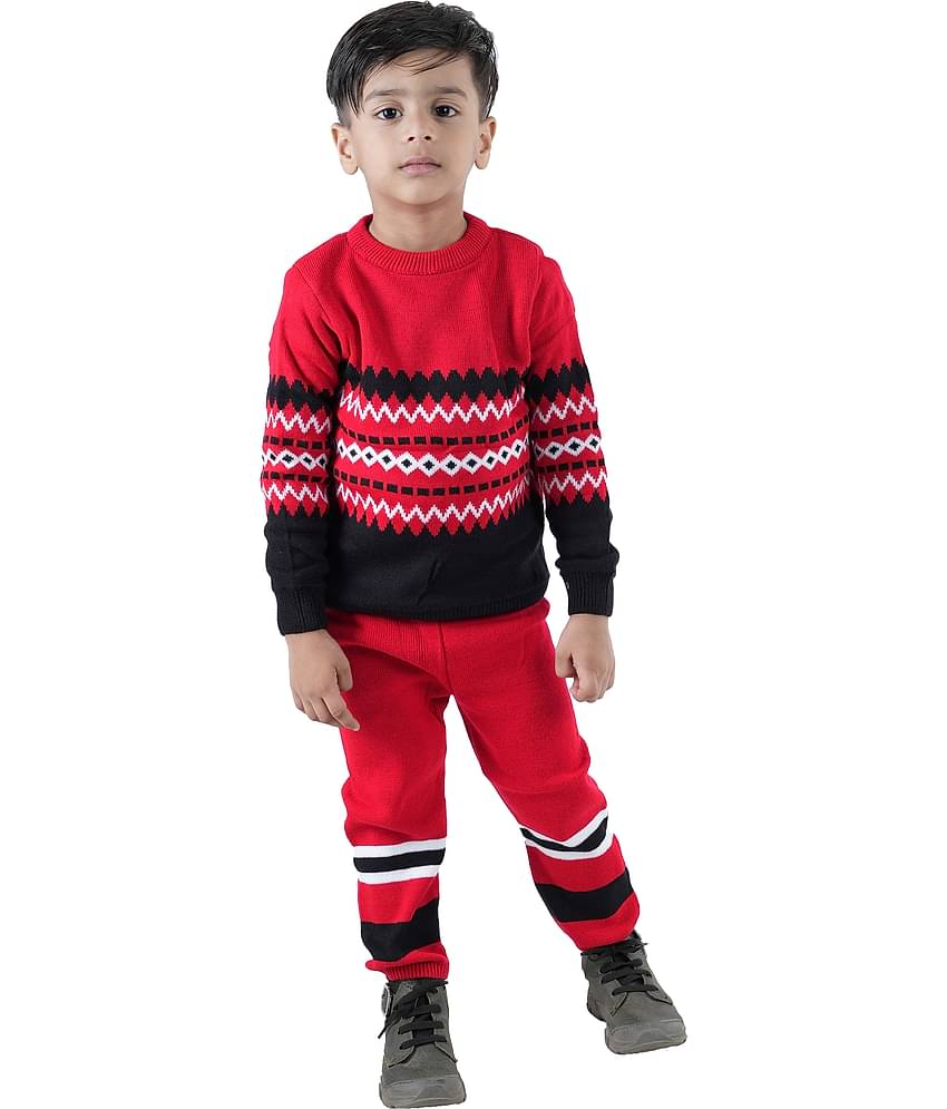 GTwo Pack of 1 Boys Woollen Blend Pullover Sweater ( Red & Black )