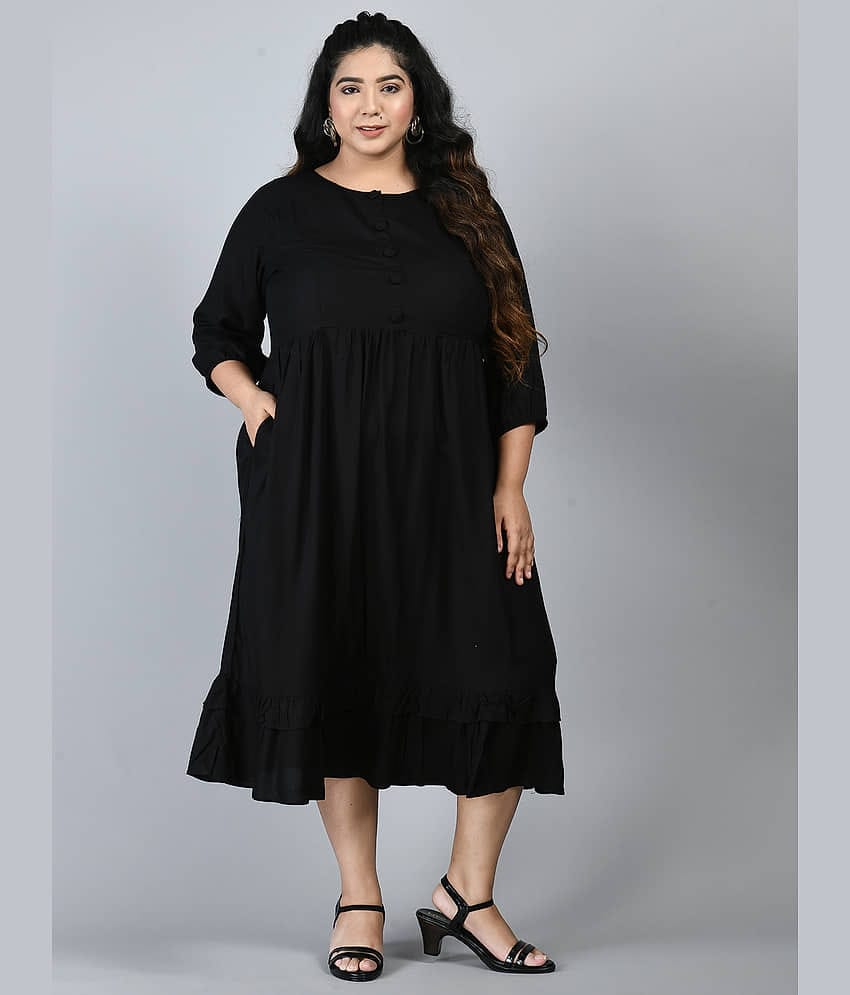 PrettyPlus by Desinoor Women Rayon Solid A-line Dress ( Mustard )