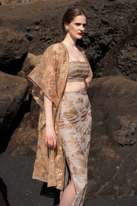 METALLIC BADLA STITCH CAPE-XS / Copper