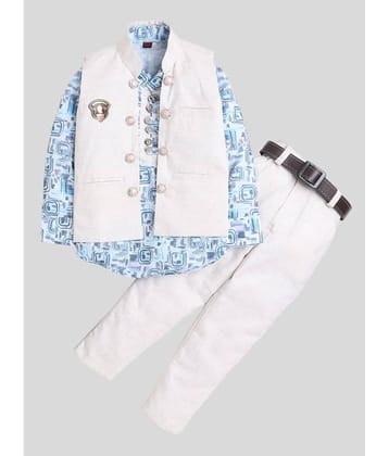 Fourfolds Pack of 1 Boys Cotton Blend Shirt & Pants Set ( Blue )