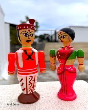 Handcrafted GI TAGGED Etikoppaka Village Couple - Red