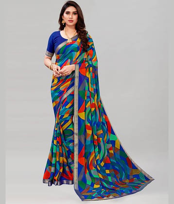 Satrani Chiffon Printed Saree With Unstitched Blouse Piece ( Multicolor )