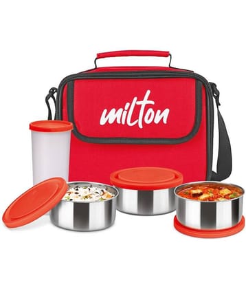 Milton New Steel Combi Lunch Box, 3 Containers and 1 Tumbler with Jacket, Set of 4, Black | Food Grade | Light Weight | Dishwasher Safe | Easy to Carry | Leak Proof