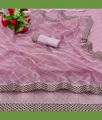 Shree Gullak Silk Lycra Striped Saree With Unstitched Blouse Piece ( Pink )