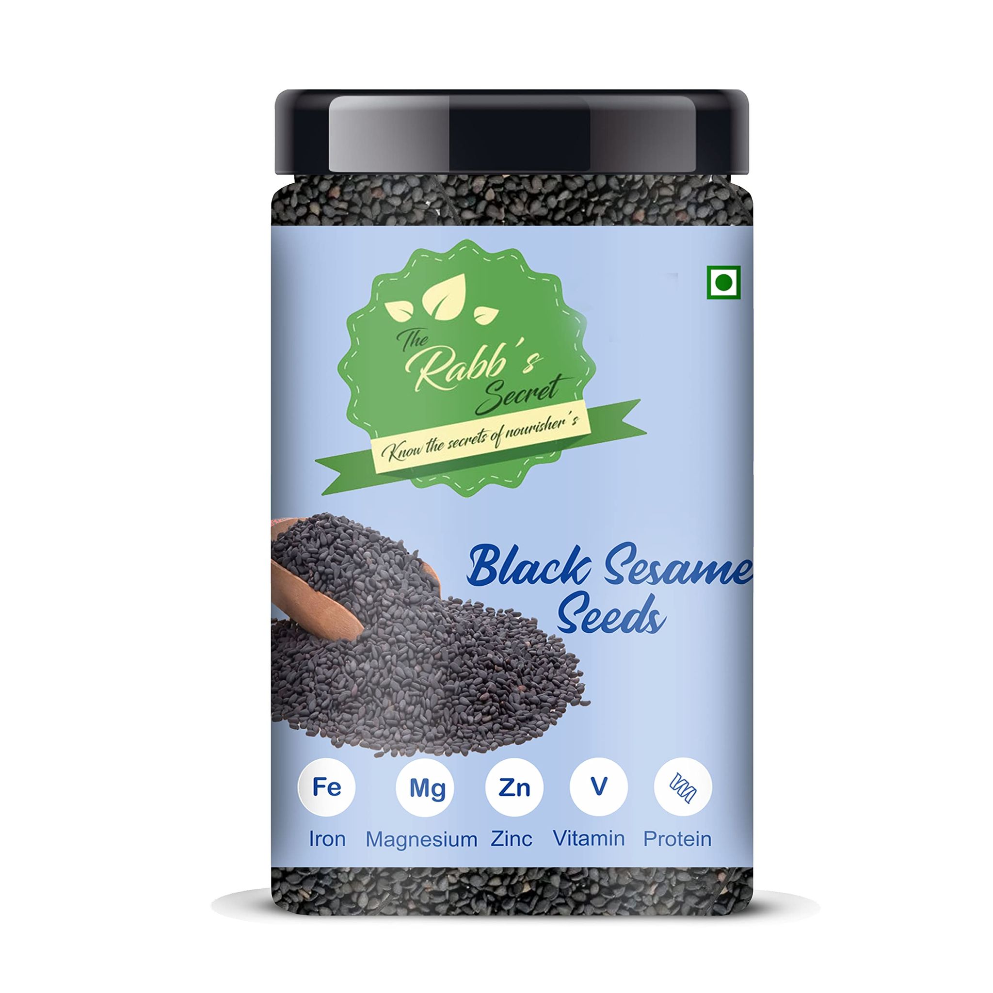 The Rabb's Secret - Raw Black Sesame Seeds/Kale Till/Black Till: Jar 350gm (Black Sesame Seeds, 350gm)