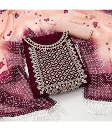 Gazal Fashions Unstitched Georgette Embroidered Dress Material - Maroon ( Pack of 1 )