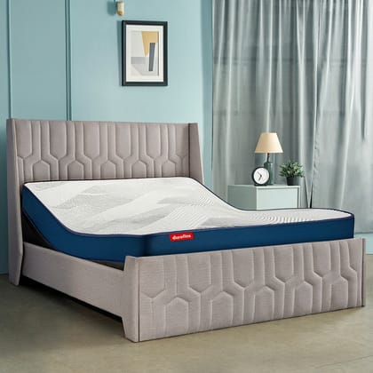 Wave Plus Adjustable Bed with Tranquil Upholstered Bed and Mattress-King / Beige / Quboid (Height - 8 Inches)