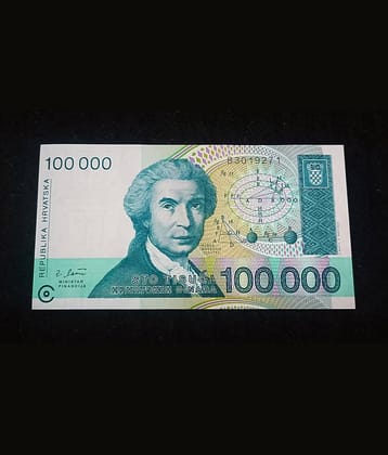CROATIA 1 LAKH DINARA NOTE IN TOP UNC GRADE