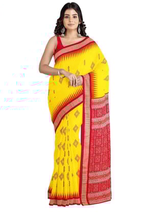 Yellow Sonepuri Bomkai Mulberry Silk Saree