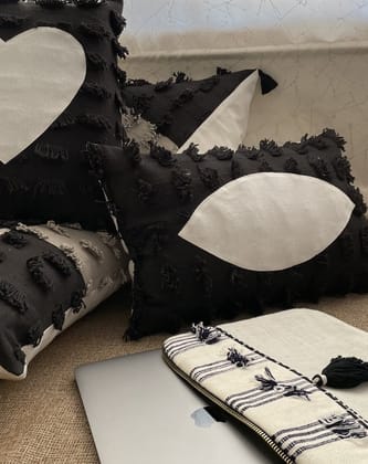 KRI India Distressed Eye Cushion Cover 12x18"| White eye | Wash & Care | 100% Cotton | Handcrafted in India. 100% organic & natural.