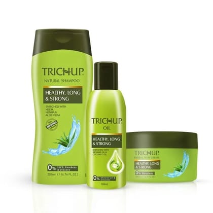 Trichup Healthy Long & Strong Oil 200 ml + Shampoo 200 ml + Hair Cream 200 ml – Herbal Hair Care Combo for Strength & Shine