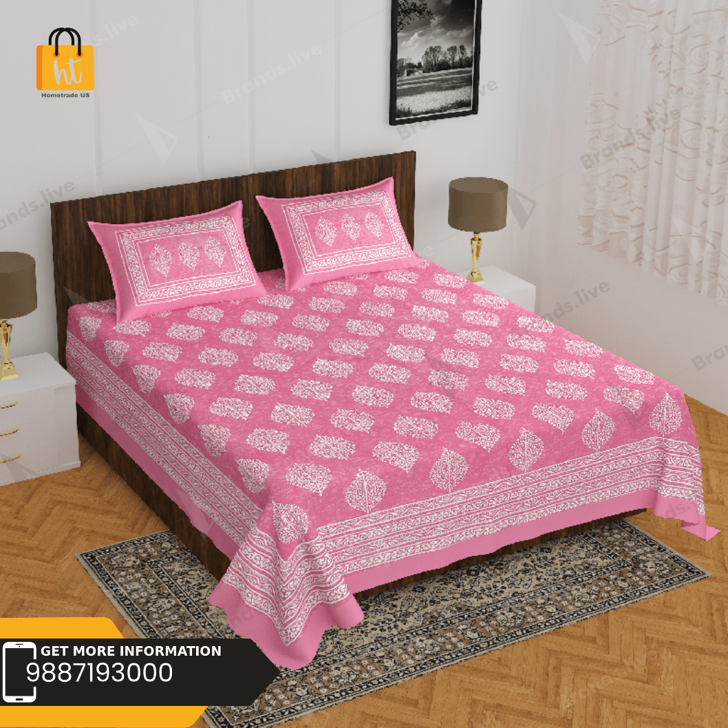 3001-Hometrade India-Standard King Size (90*108 Inches) Double Bedsheet With 2 Pillow Cover-RJ-14-Jaipur lining-3109