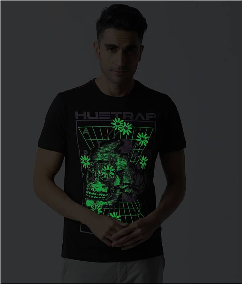 Huetrap Cotton Black Printed T-Shirt