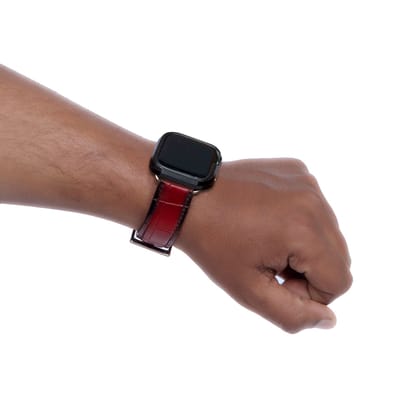 Wine Leather Apple Watch Strap in Croco Textured-45MM