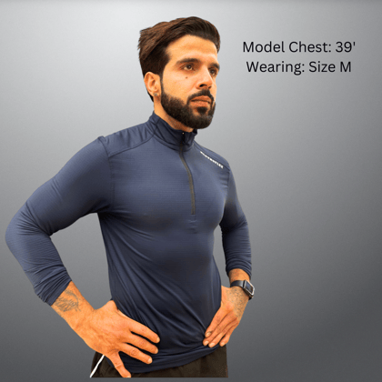 Full Stretch 1/4 Zipper Muscle Fit-Navy Blue / Medium