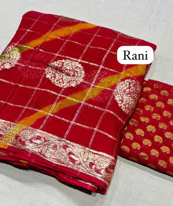 Pure  jorhat fabric with beautiful Jaipuri  bandej  malti shades lahriya  all over and hand Malti daing  zari havvy raning bp suppr saree