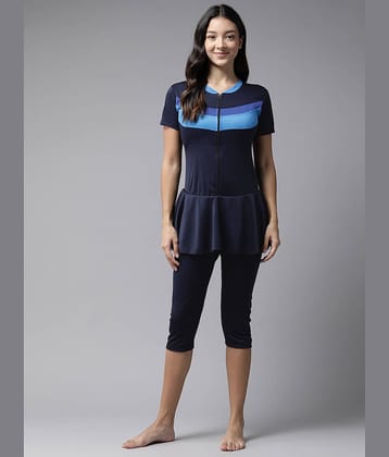 Aarika Nylon Navy One Piece Swimsuit with Skirt - Single