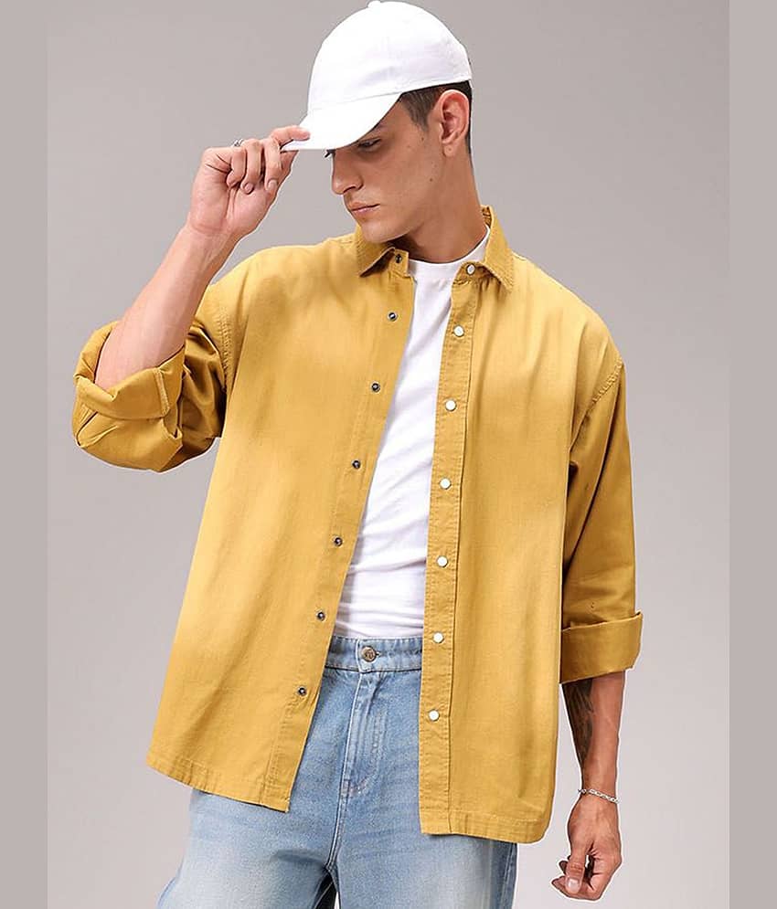 The Indian Garage Co Men Cutaway Collar Solid Cotton Oversized Casual Shirt
