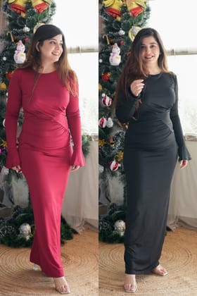 Jiro Long Bodycon Dress-Red