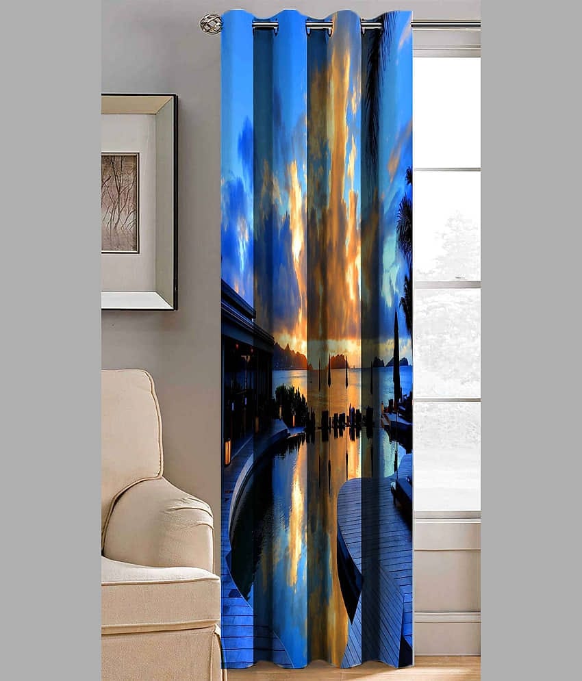 BELLA TRUE Abstract Printed Semi-Transparent Eyelet Curtain 9 ft ( Pack of 1 ) - Multicolor