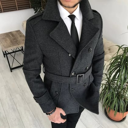 Arctic Charcoal Double Breasted Over Coat by ITALIAN VEGA®-S-36