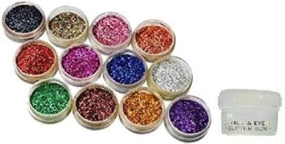 Elecsera Bright Multi Colors Eye Dry Thick Shimmer Glitters - Pack of 12 Pcs with Eye Glue/Gum (Multicolored) - Makeup - Sets and Kits | Buy online on ZillyBuy