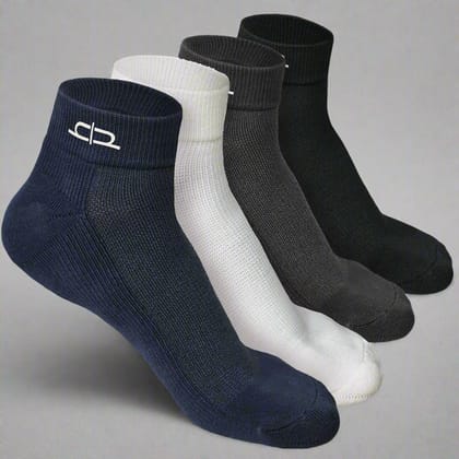 Bamboo Quarter Socks - 4 Pairs-Navy Blue | Off White | Grey | Black