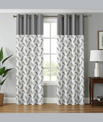 Kraftiq Homes Floral Semi-Transparent Eyelet Curtain 7 ft ( Pack of 2 ) - Grey