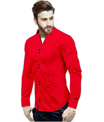 SUR-T - Red Cotton Blend Slim Fit Men's Casual Shirt (Pack of 1)