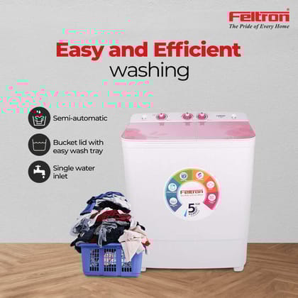 Feltron 7.2 Kg Semi Automatic Top Load Washing Machine White, Pink Glass Lid