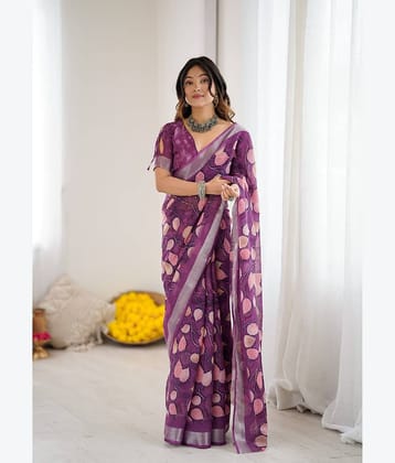 DIKONA DESIGNER Cotton Printed Kota Doria Saree With Unstitched Blouse Piece ( Purple )