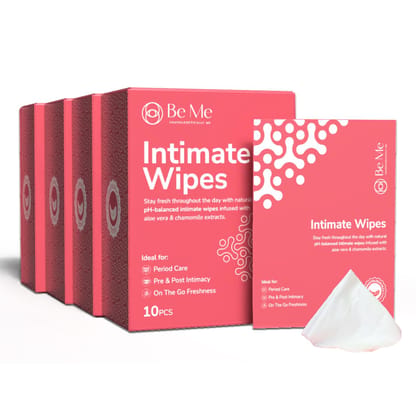 Be Me Intimate Wipes | pH Balanced | Period Care| Aloe Vera & Chamomile Extracts | Alcohol-Free Travel Friendly Feminine Wrapped Wipes
