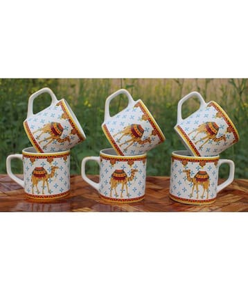 Laghima jadon Camil Round Shape Printed Ceramic Tea Cup 200 ml ( Pack of 6 )