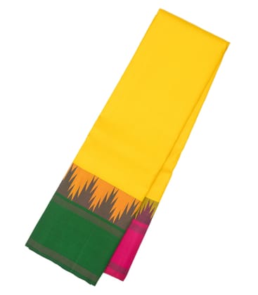 Lemon yellow Handloom Kanchipuram Korvai Silk Saree With Ganga Jamuna Border-Lime Yellow