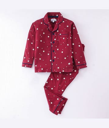 Nite Flite Pack of 1 Boys 100% Cotton Nightsuit Set ( Red )