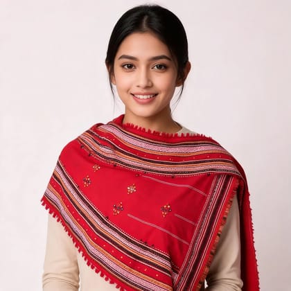 Red Woolen Ethnic Shawl For Women