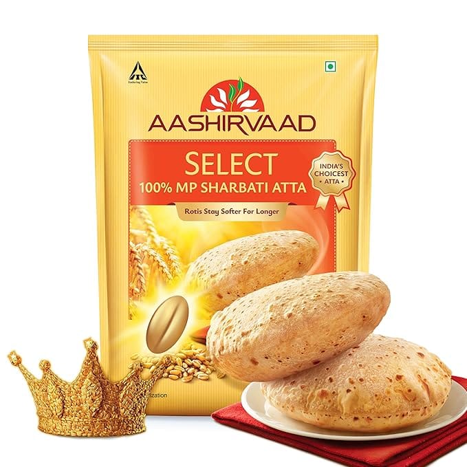 Aashirvaad Select 100% MP Sharbati Wheat Atta, 0% Maida, Made for Softer Rotis, 1 kg