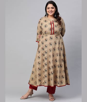 Yash Gallery Pack of 1 Cotton Blend Printed Flared Women's Kurti - ( Beige )
