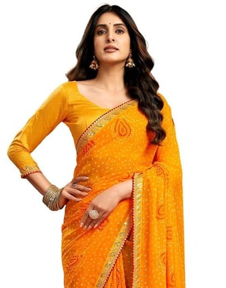 Women's Georgette Bandhani Printed Saree, Traditional Wedding Sarees