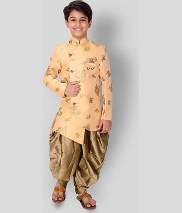 Fourfolds Boys Cotton Blend Peach Dhoti Kurta Set ( Pack of 1 )