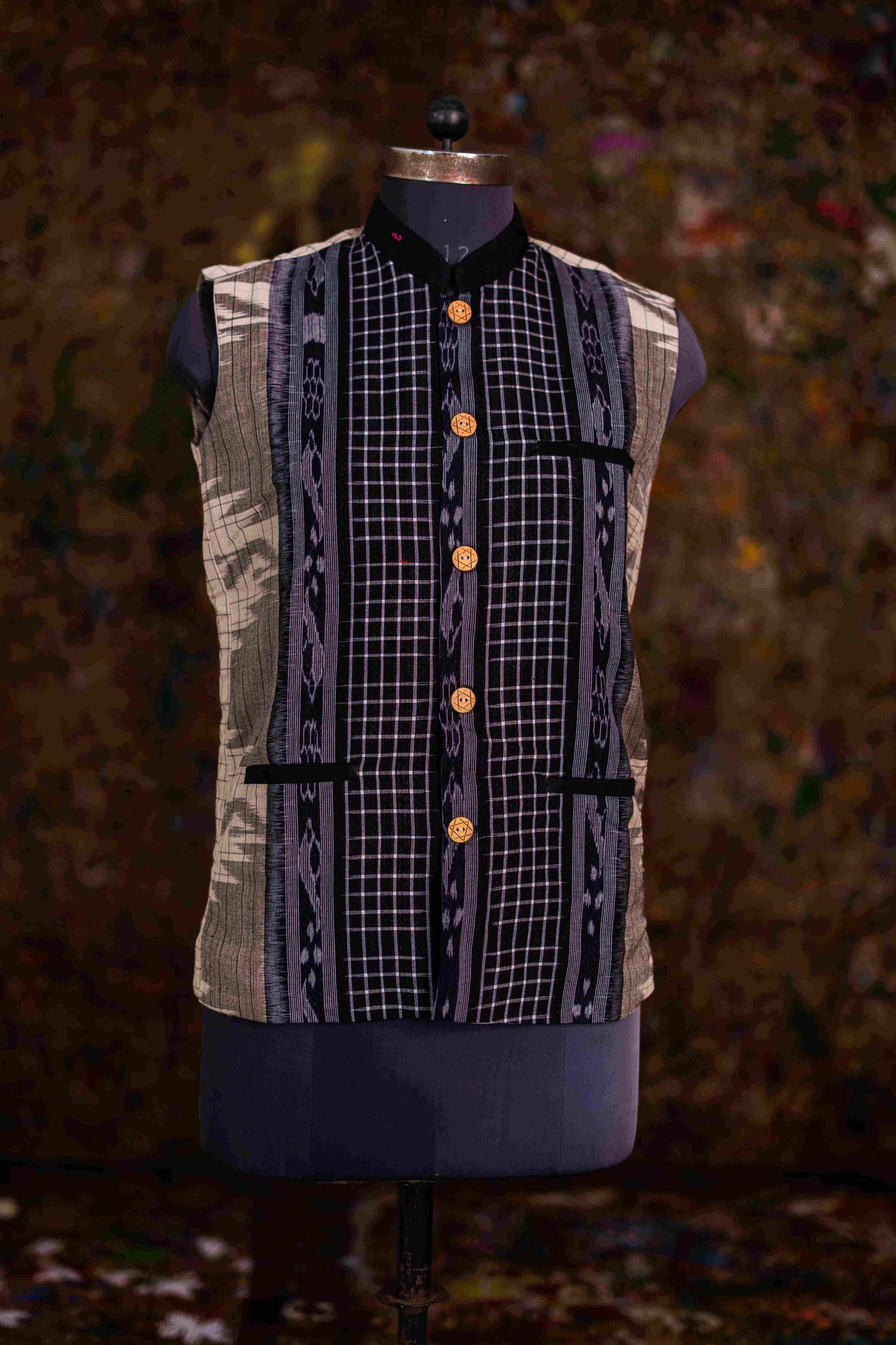 The Ikat Collage: Handwoven Sambalpuri Cotton Nehru Jacket
