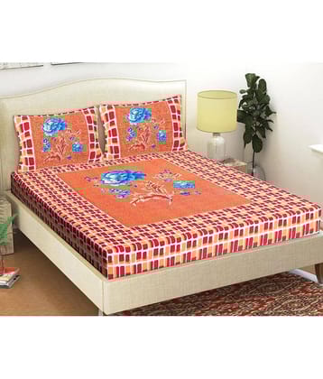 FrionKandy Living Cotton Double Bedsheet ( Orange )