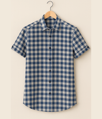 KITWELL Cotton Blend Regular Fit Checks Half Sleeves Men's Casual Shirt - Blue ( Pack of 1 )