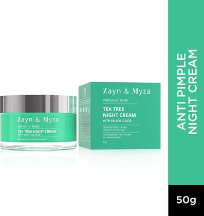 ZM Zayn & Myza Tea Tree Night Cream With Salicylic Acid | Reduces Acne & Pimples | Cream For Oil Control | Unclogs Pores & Reduces Dark Spots | Light and Non-Greasy | Moisturizing Cream For Oily & Acne Prone Skin - 50 g