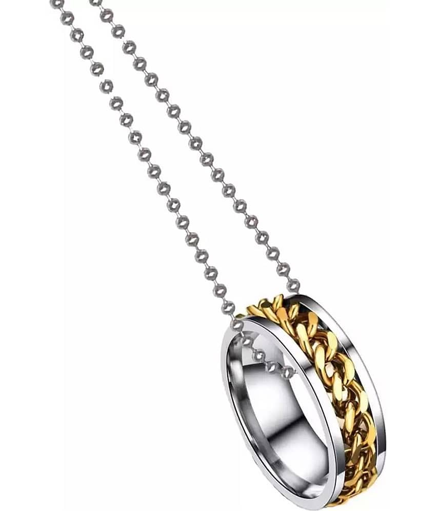 Fashion Frill Silver Chain Ring Necklace For Men Boys Stylish Neck Chain Necklace For Boys Silver Plated Stainless Steel Chain