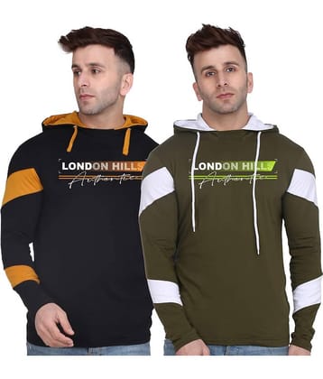 LONDON HILLS Cotton Blend Regular Fit Colorblock Full Sleeves Men's Hooded T-Shirt - Black ( Pack of 2 )